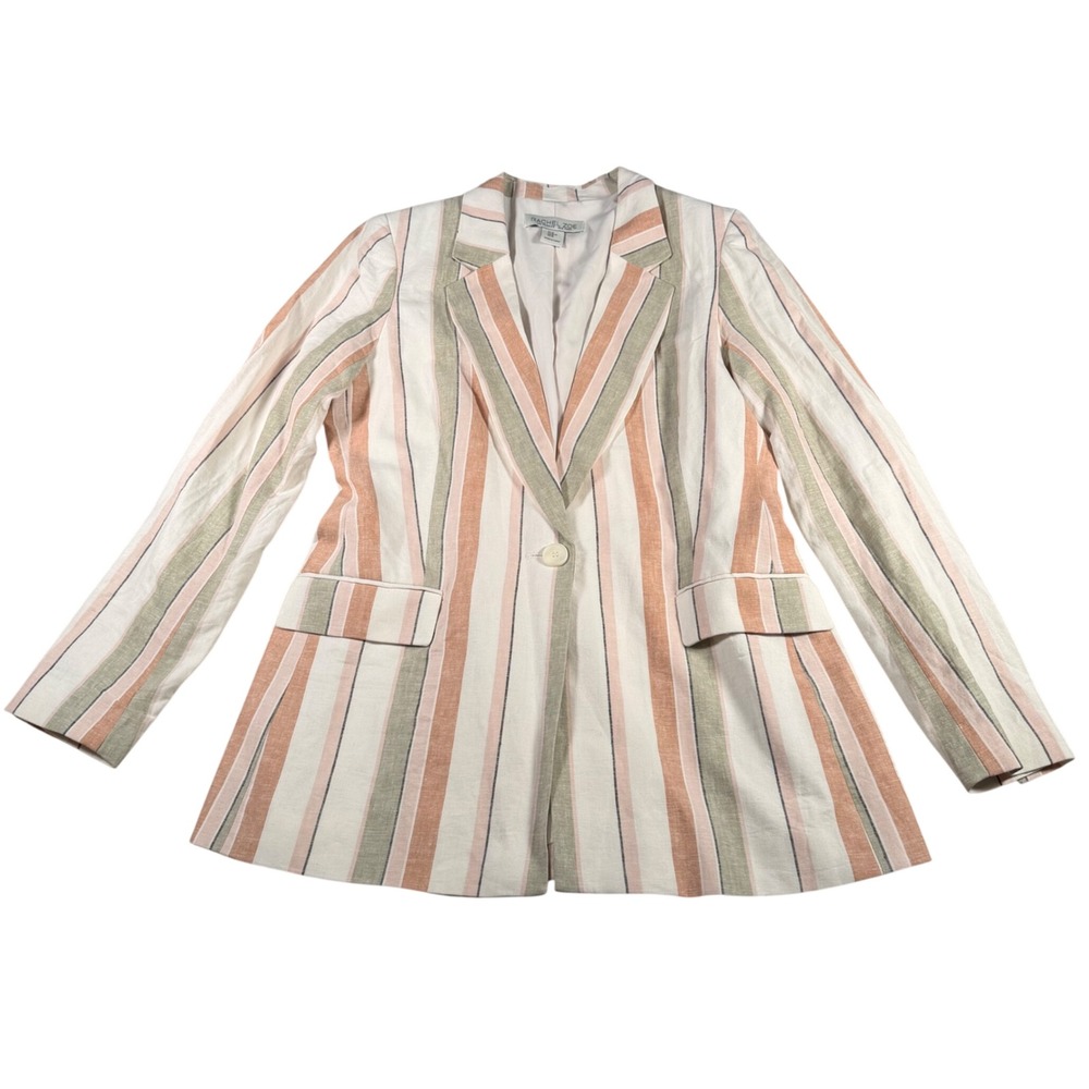 Rachel Zoe Blazer Women M Multicolor Striped Linen Blend Single Button‎ Jacket
